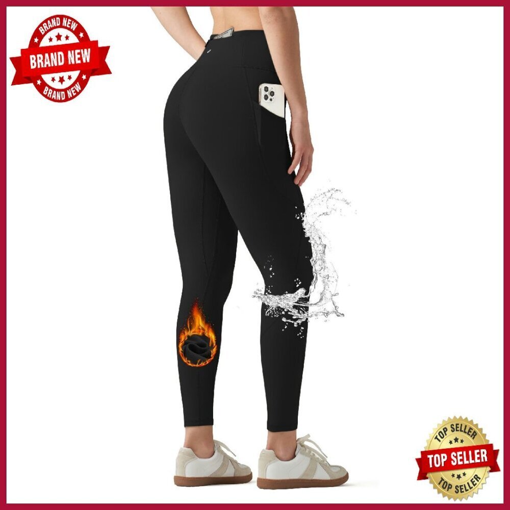Fleece Lined Thermal Leggings High Waisted Water Resistant Pockets